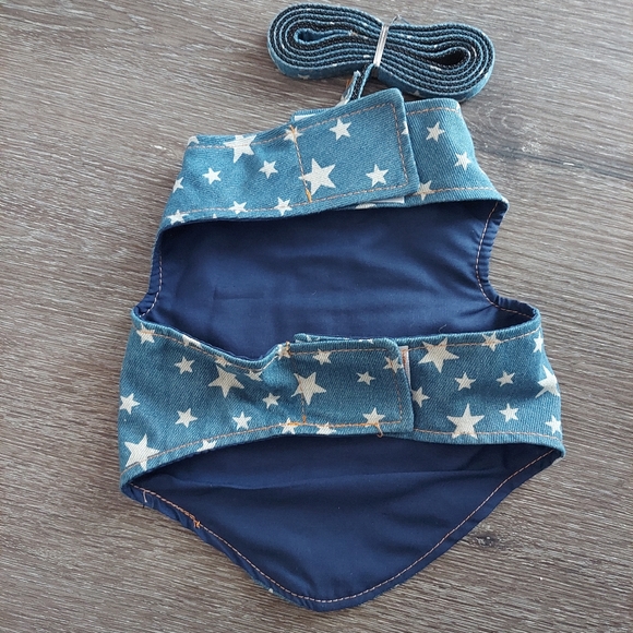 Pet Dog Cat Denim Vest w/ Stars Puppy Dog Harness And Leash Set - Picture 2 of 10